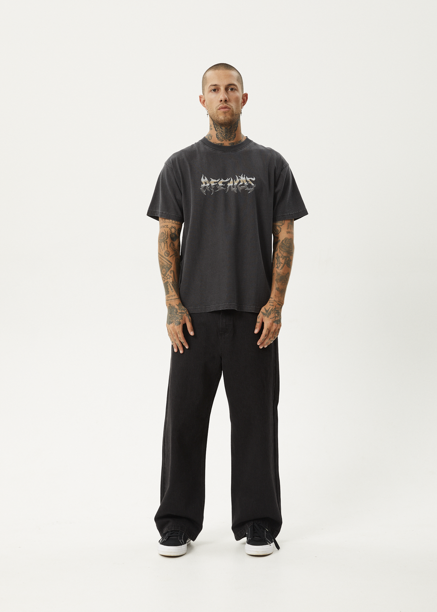 AFENDS Mens Scorched - Heavyweight Boxy Tee - Stone Black