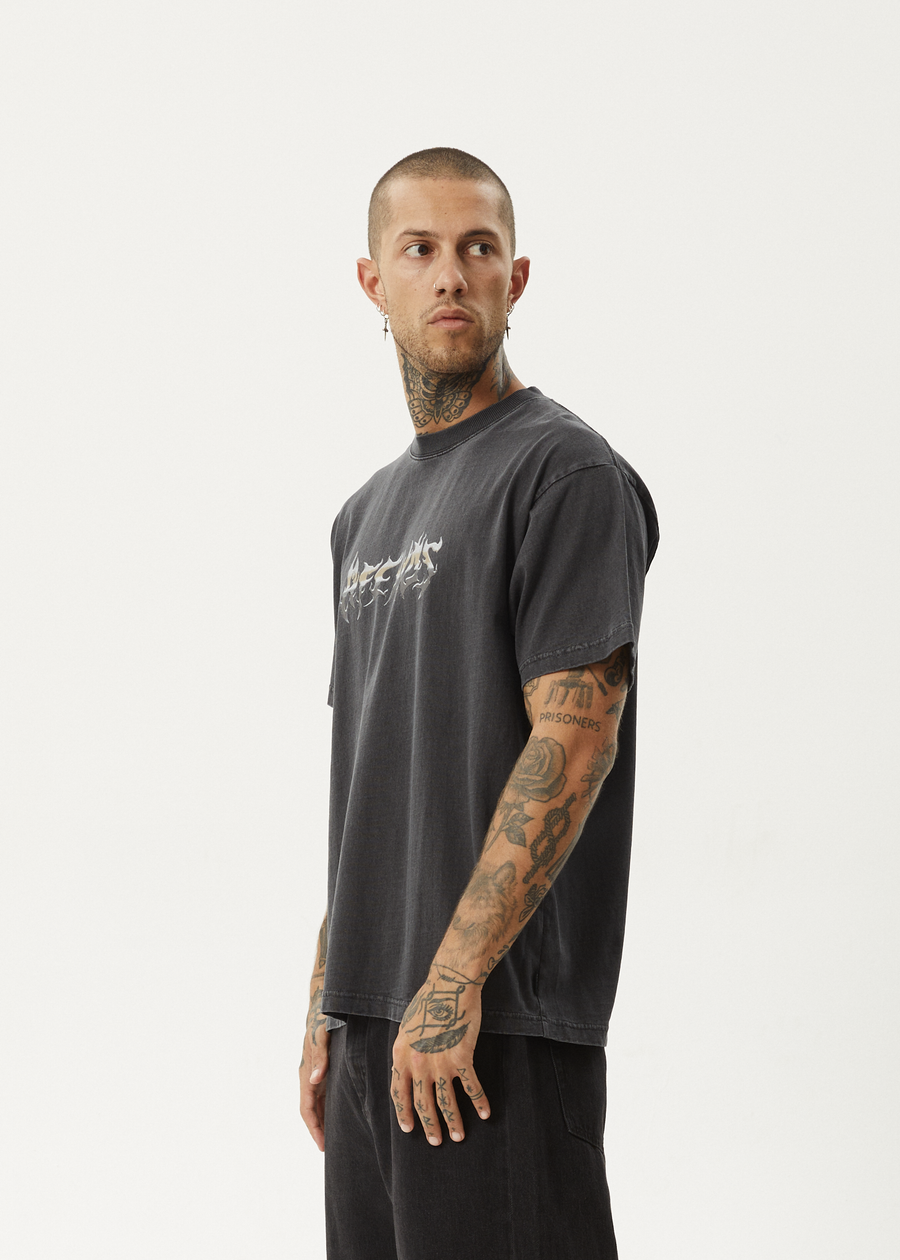 AFENDS Mens Scorched - Heavyweight Boxy Tee - Stone Black