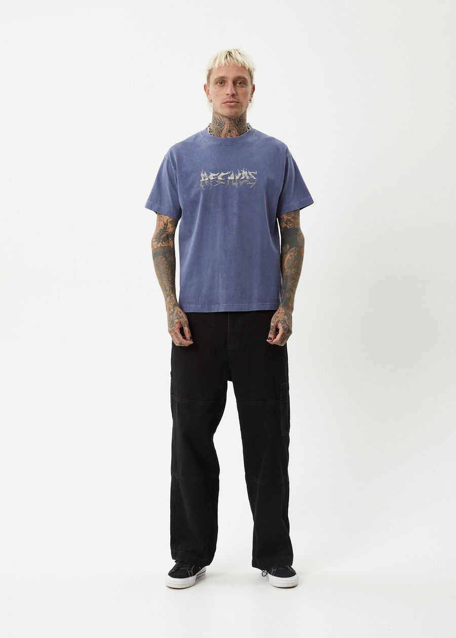 AFENDS Mens Scorched - Heavy Boxy Tee - Washed Marlin