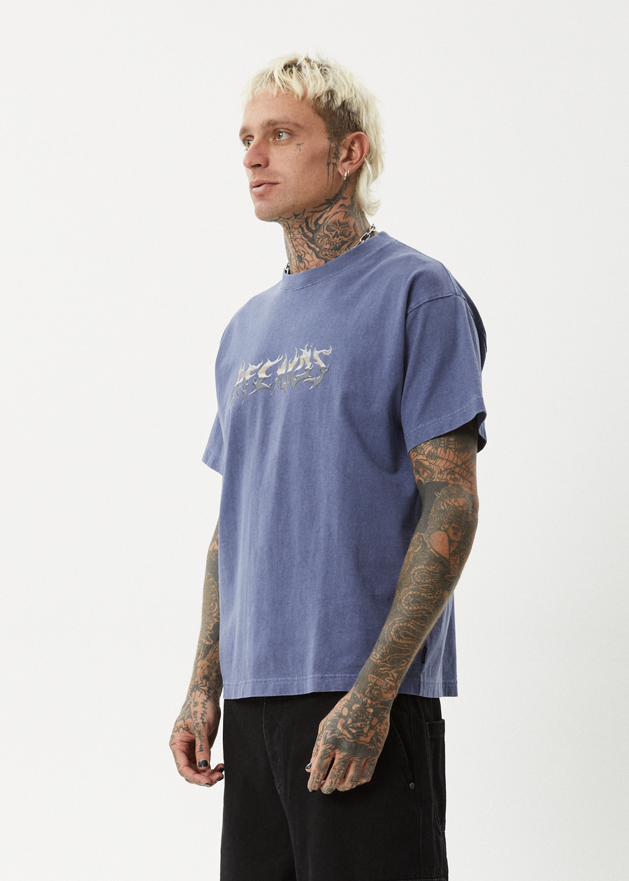 AFENDS Mens Scorched - Heavy Boxy Tee - Washed Marlin