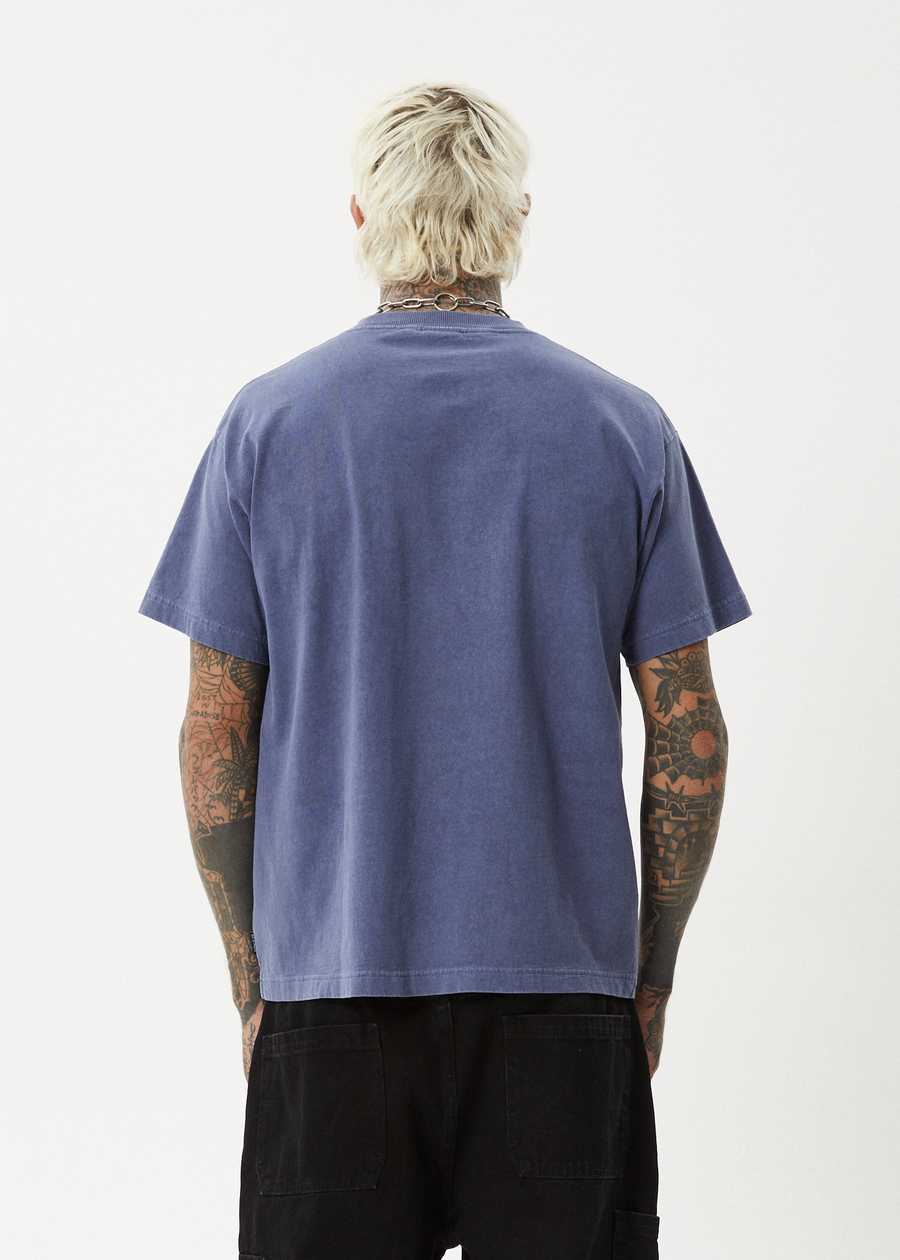 AFENDS Mens Scorched - Heavy Boxy Tee - Washed Marlin
