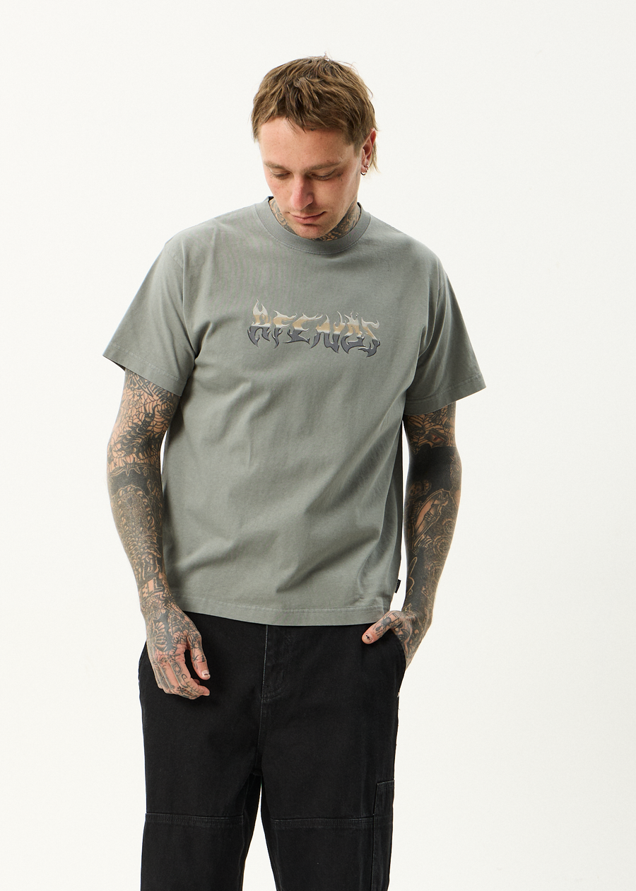 AFENDS Mens Scorched - Heavyweight Boxy Tee - Washed Sycamore