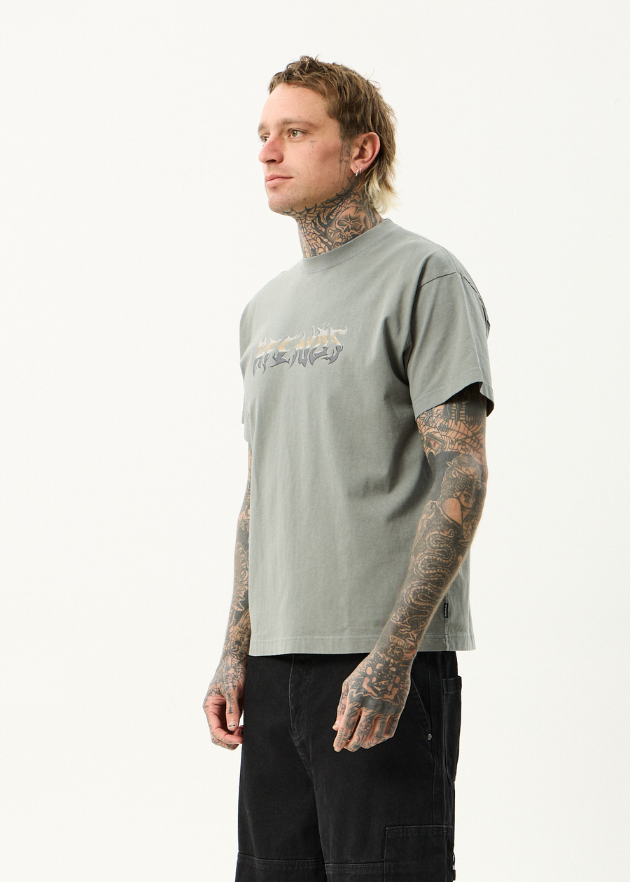 AFENDS Mens Scorched - Heavyweight Boxy Tee - Washed Sycamore