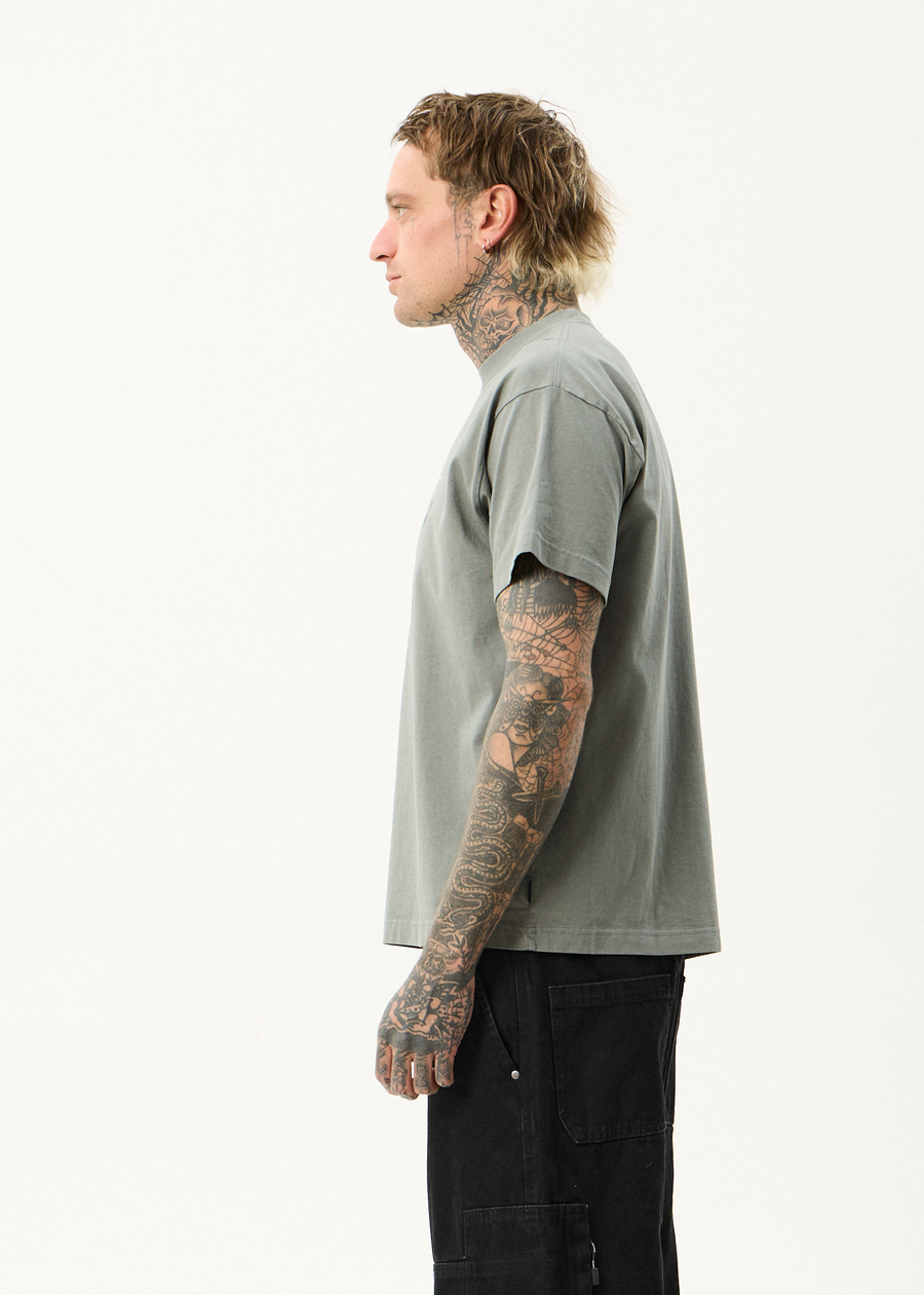 AFENDS Mens Scorched - Heavyweight Boxy Tee - Washed Sycamore