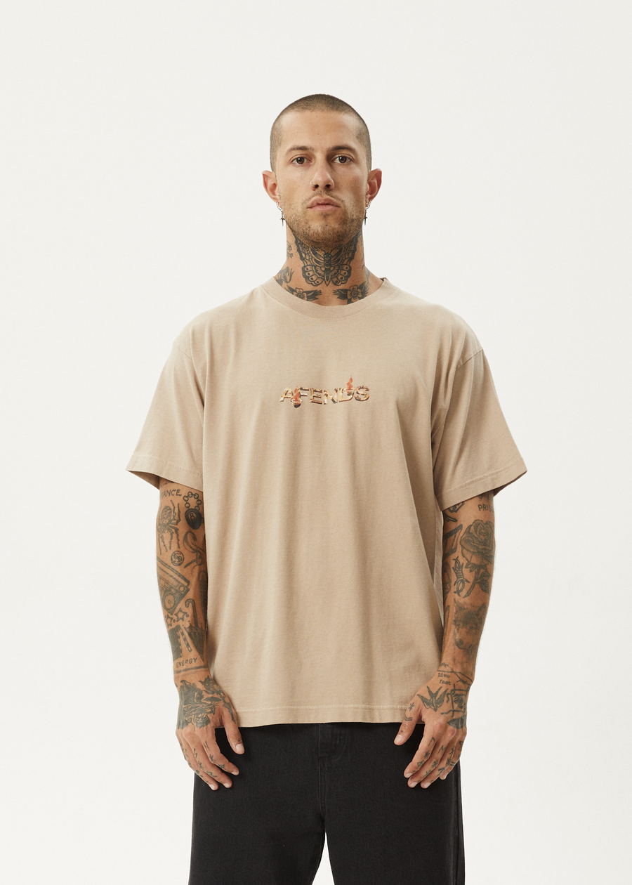 AFENDS Mens Age Old - Boxy Tee - Taupe