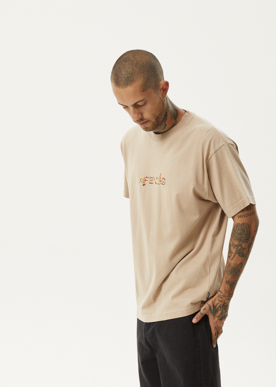 AFENDS Mens Age Old - Boxy Tee - Taupe