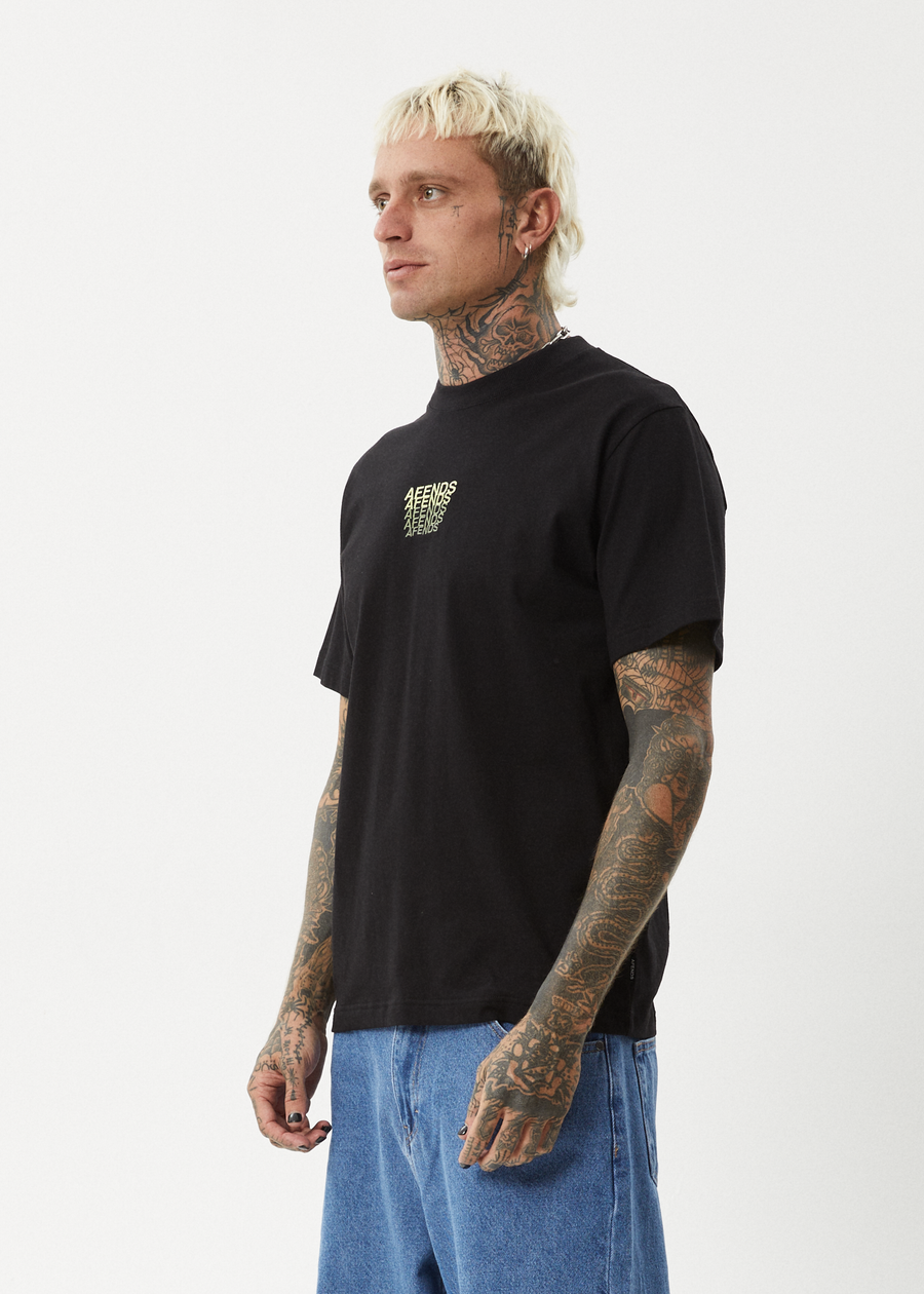 AFENDS Mens Repeat - Retro Tee - Black