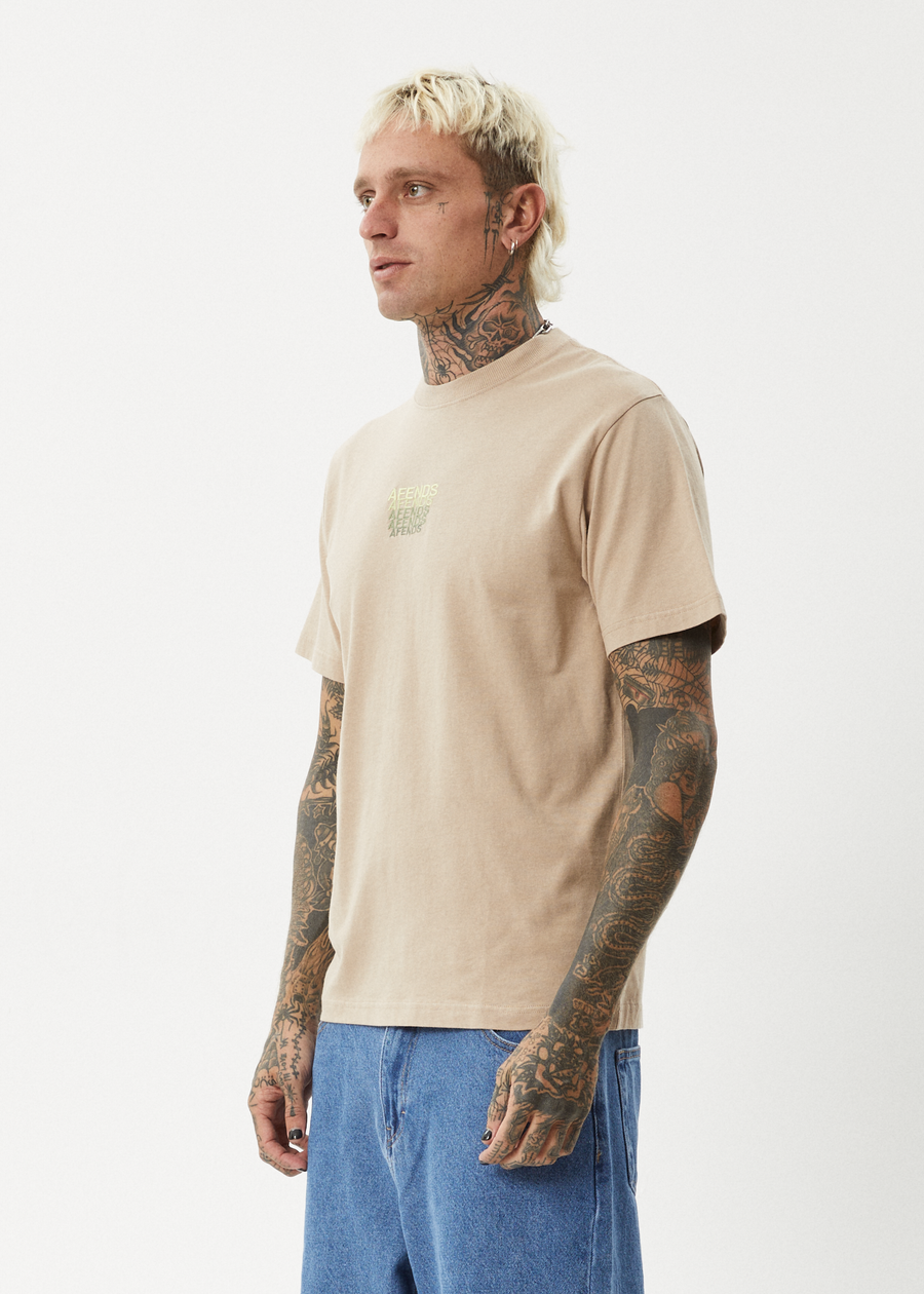 AFENDS Mens Repeat - Retro Tee - Taupe