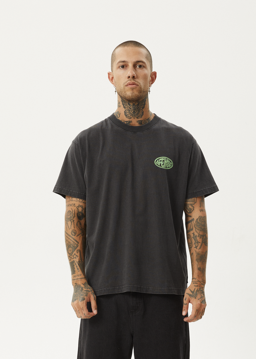 AFENDS Mens Frogga - Heavy Boxy Tee - Stone Black