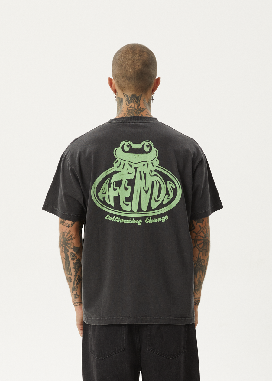 AFENDS Mens Frogga - Heavy Boxy Tee - Stone Black