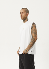 AFENDS Mens Repeat - Sleeveless Tee - White - Afends mens repeat   sleeveless tee   white