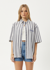 AFENDS Mens Lined Up - Short Sleeve Shirt - White Stripe - Afends mens lined up   short sleeve shirt   white stripe 