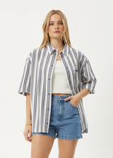 AFENDS Mens Lined Up - Short Sleeve Shirt - White Stripe - Afends mens lined up   short sleeve shirt   white stripe 
