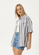 AFENDS Mens Lined Up - Short Sleeve Shirt - White Stripe - Afends mens lined up   short sleeve shirt   white stripe 