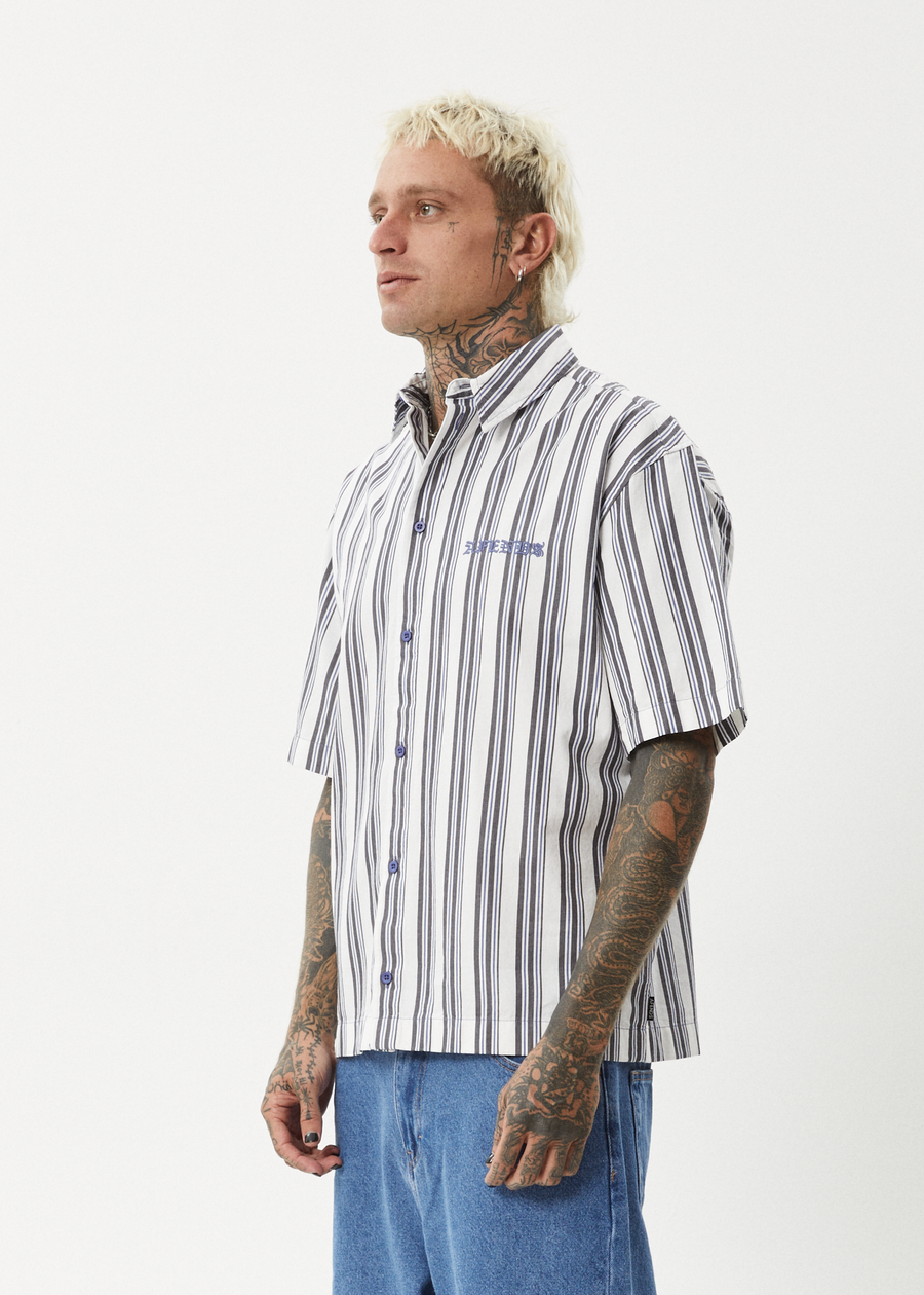 AFENDS Mens Lined Up - Short Sleeve Shirt - White Stripe 