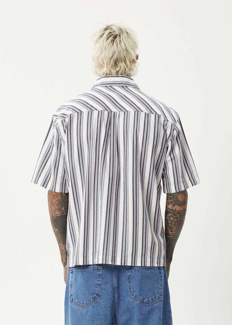 AFENDS Mens Lined Up - Short Sleeve Shirt - White Stripe 