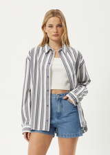 AFENDS Mens Lined Up - Long Sleeve Shirt - White Stripe - Afends mens lined up   long sleeve shirt   white stripe 