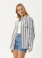 AFENDS Mens Lined Up - Long Sleeve Shirt - White Stripe - Afends mens lined up   long sleeve shirt   white stripe 