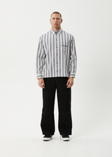AFENDS Mens Lined Up - Long Sleeve Shirt - White Stripe - Afends mens lined up   long sleeve shirt   white stripe 