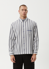 AFENDS Mens Lined Up - Long Sleeve Shirt - White Stripe - Afends mens lined up   long sleeve shirt   white stripe 