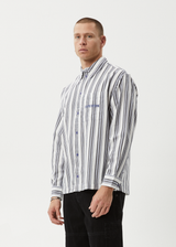 AFENDS Mens Lined Up - Long Sleeve Shirt - White Stripe - Afends mens lined up   long sleeve shirt   white stripe 