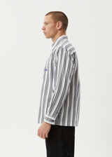 AFENDS Mens Lined Up - Long Sleeve Shirt - White Stripe - Afends mens lined up   long sleeve shirt   white stripe 