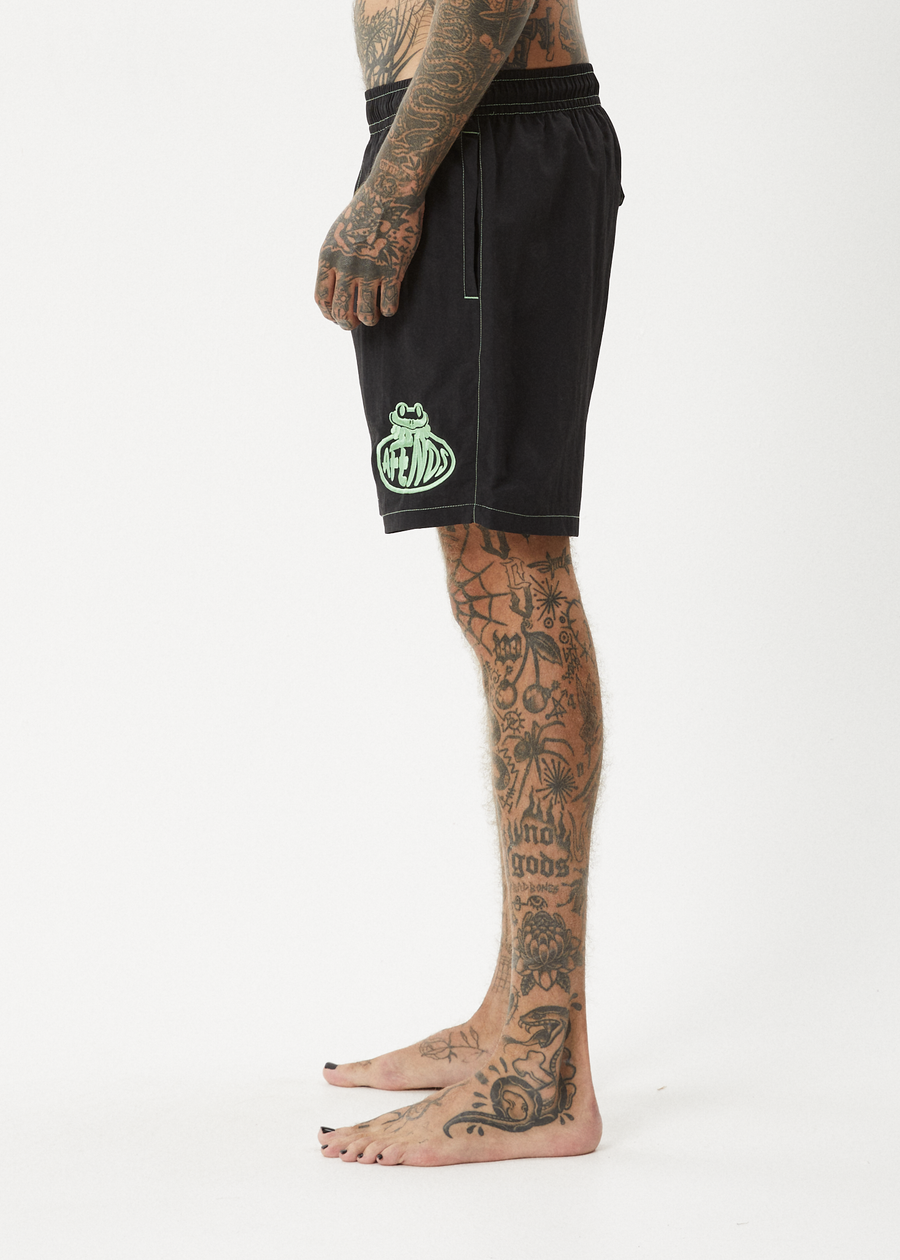 AFENDS Mens Frogga - Baywatch Swim Short 18" - Black