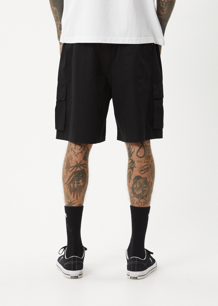 AFENDS Mens Ninety Eights Cargo - Oversized Cargo Short 20" - Black