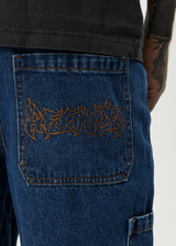 AFENDS Mens Scorched Harper - Denim Baggy Workwear Short 22