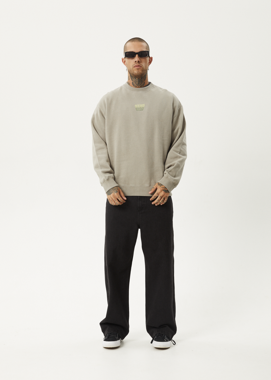 AFENDS Mens Repeat - Crew Neck Jumper - Olive