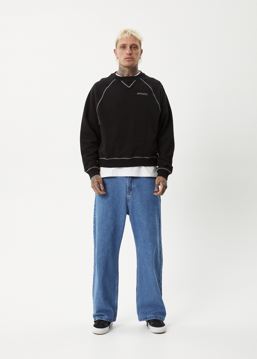 AFENDS Mens Burner - Crew Neck Jumper - Black
