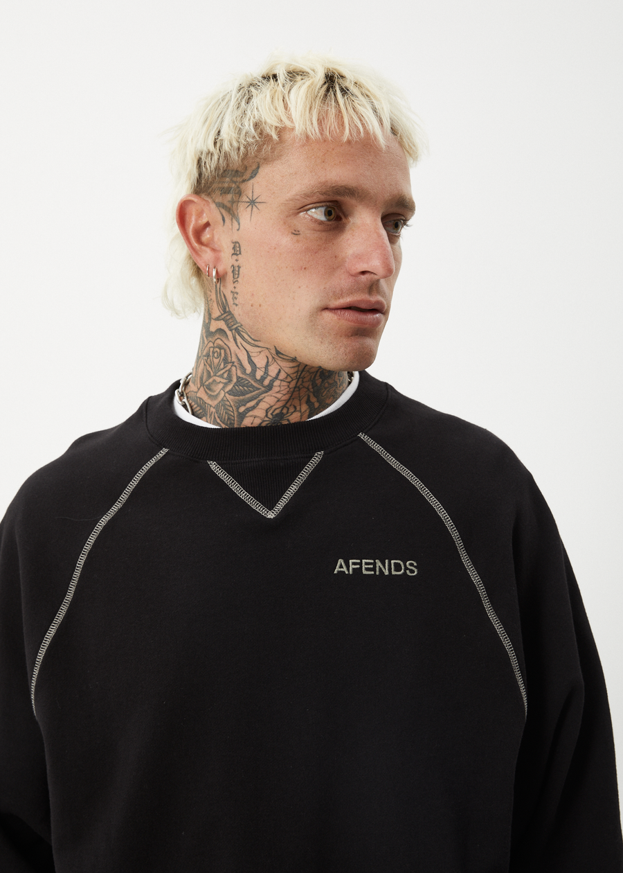 AFENDS Mens Burner - Crew Neck Jumper - Black