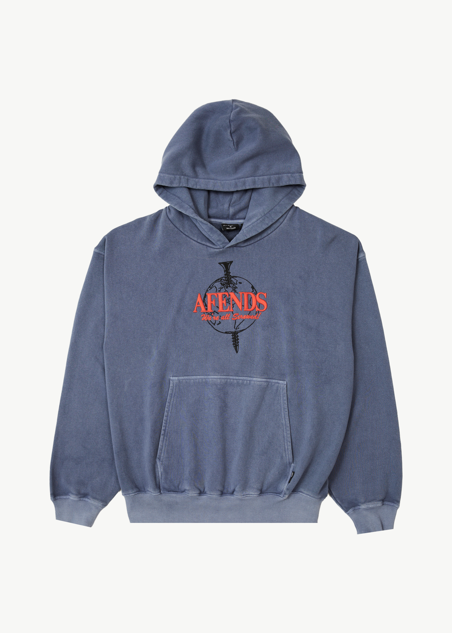 AFENDS Mens Screwed - Boxy Hoodie - Washed Marlin
