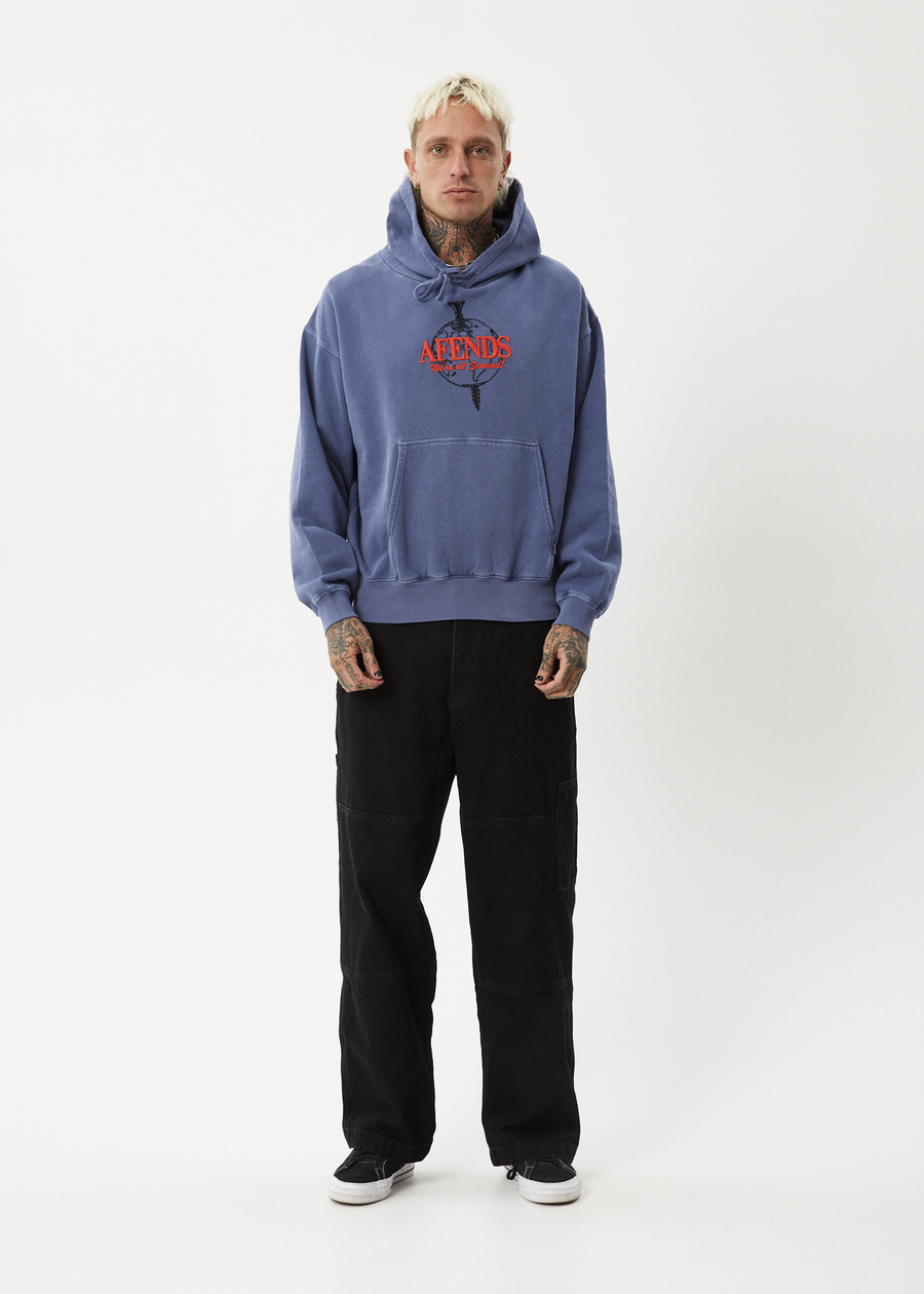 AFENDS Mens Screwed - Boxy Hoodie - Washed Marlin
