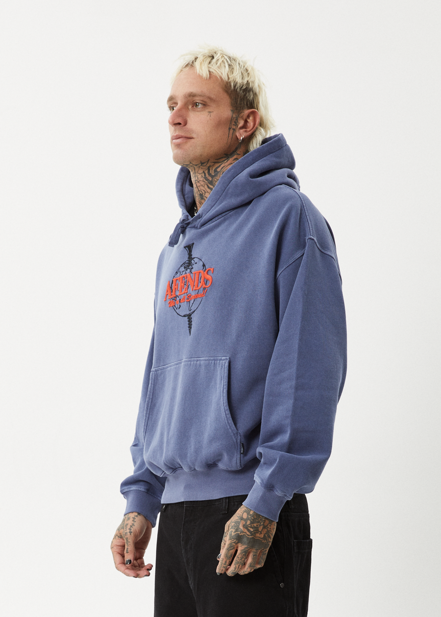 AFENDS Mens Screwed - Boxy Hoodie - Washed Marlin