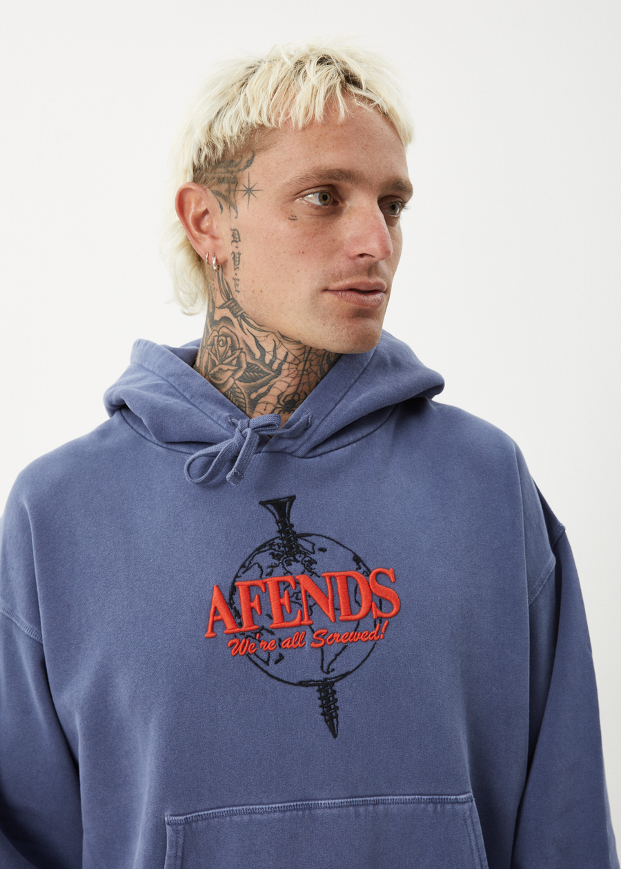 AFENDS Mens Screwed - Boxy Hoodie - Washed Marlin