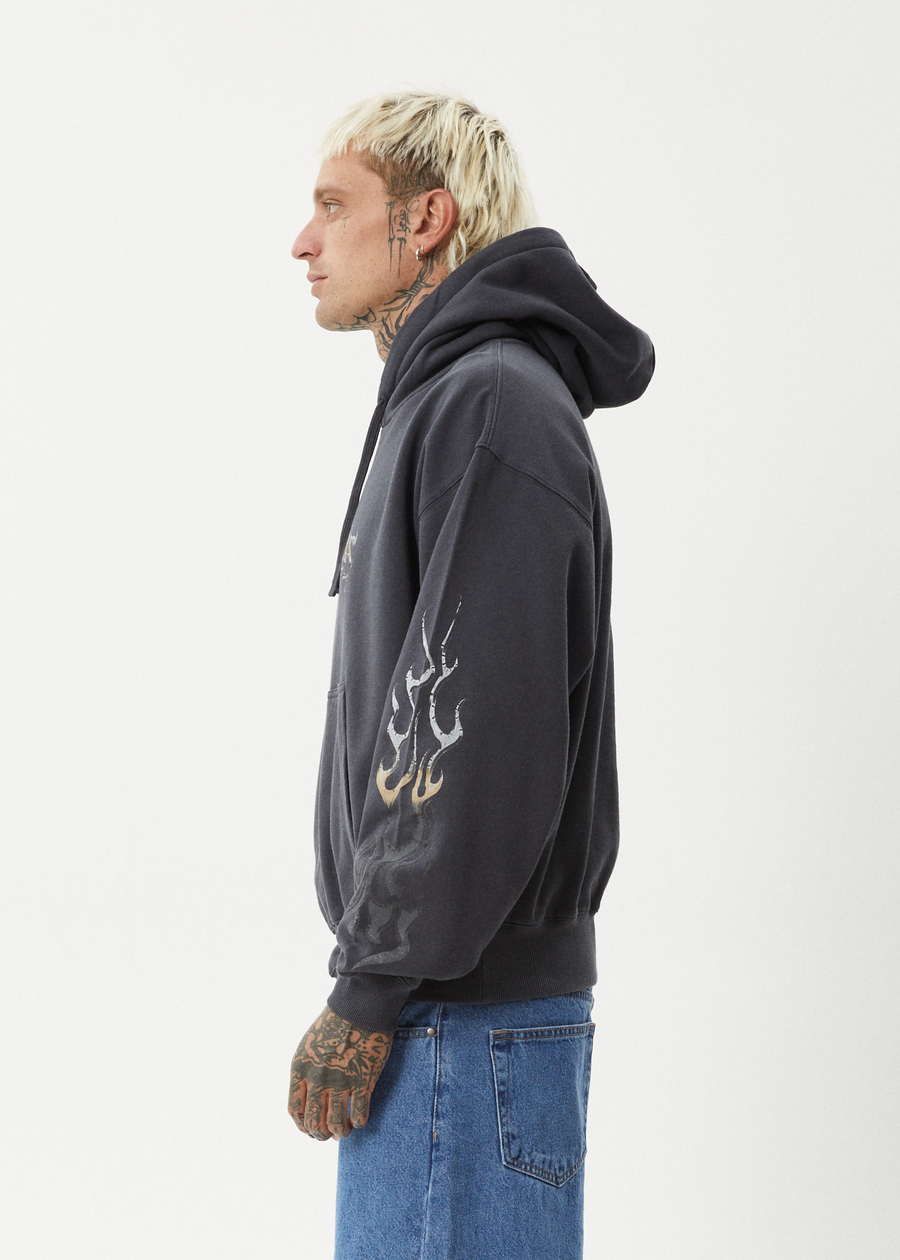 AFENDS Mens Scorched - Boxy Hoodie - Charcoal