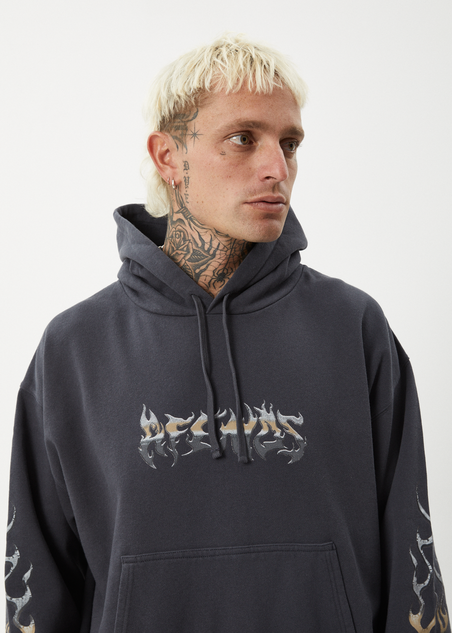 AFENDS Mens Scorched - Boxy Hoodie - Charcoal