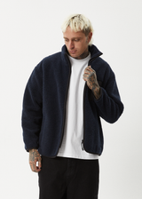AFENDS Mens Polarize - Fleece Zip Up Jacket - Navy - Afends mens polarize   fleece zip up jacket   navy 