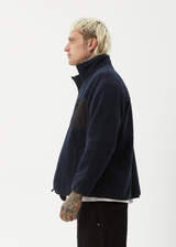 AFENDS Mens Polarize - Fleece Zip Up Jacket - Navy - Afends mens polarize   fleece zip up jacket   navy 