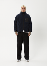 AFENDS Mens Polarize - Fleece Zip Up Jacket - Navy - Afends mens polarize   fleece zip up jacket   navy 