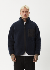 AFENDS Mens Polarize - Fleece Zip Up Jacket - Navy - Afends mens polarize   fleece zip up jacket   navy 