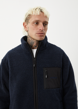 AFENDS Mens Polarize - Fleece Zip Up Jacket - Navy - Afends mens polarize   fleece zip up jacket   navy 
