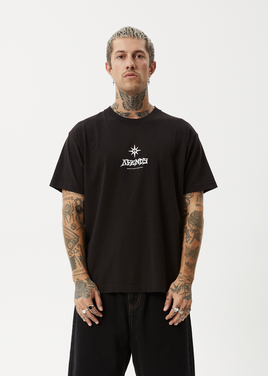 AFENDS Mens Peace Out - Boxy Tee - Black