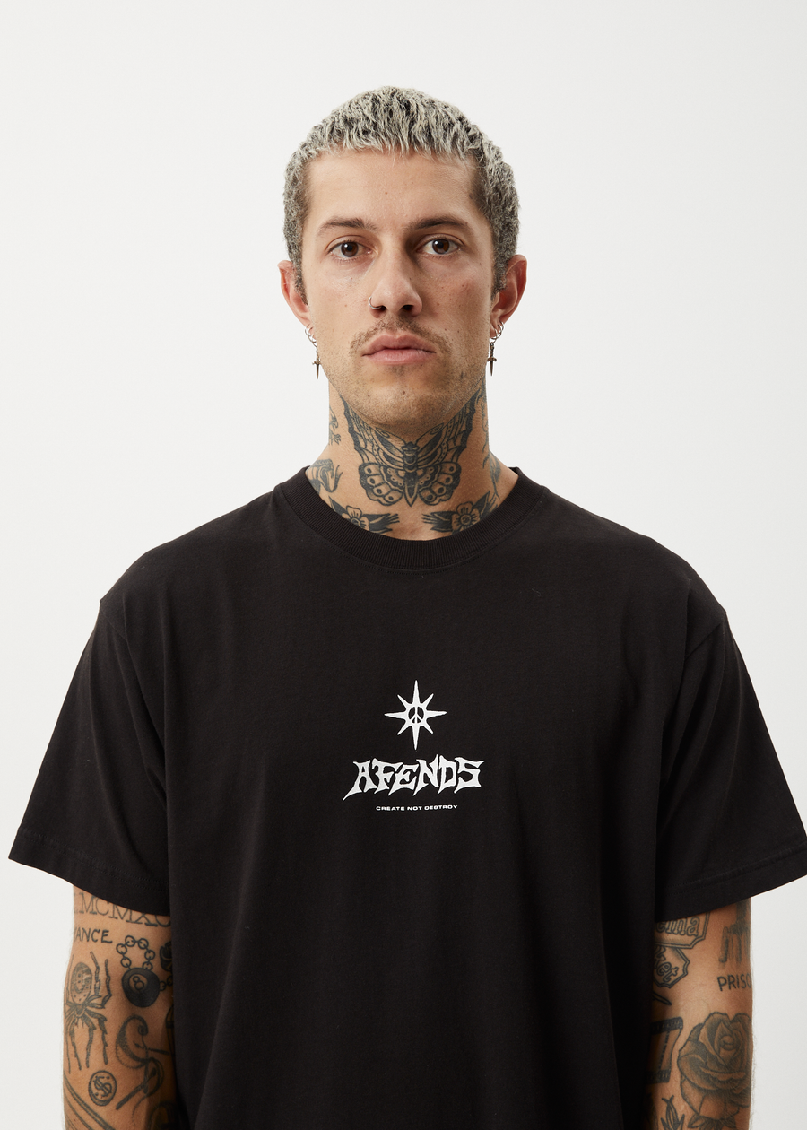 AFENDS Mens Peace Out - Boxy Tee - Black
