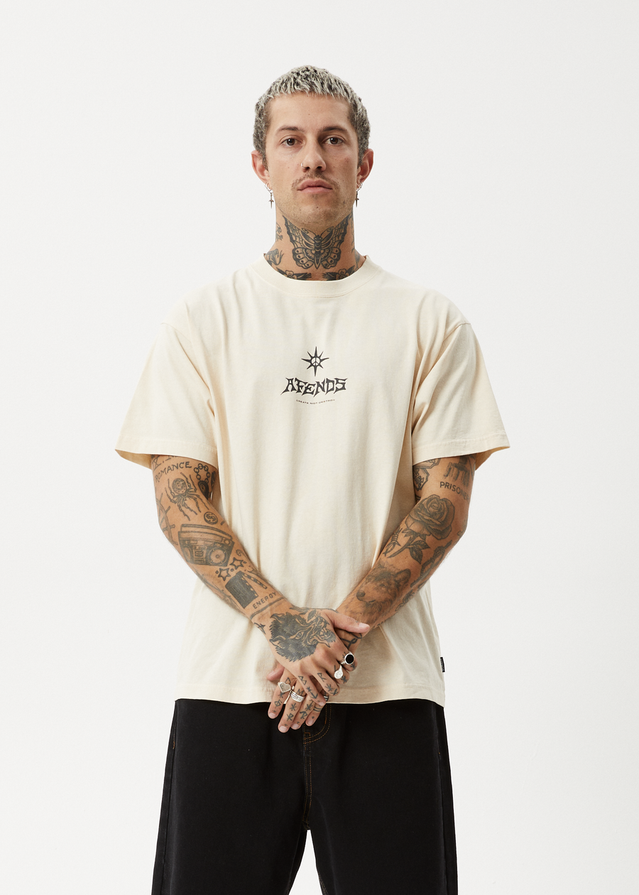 AFENDS Mens Peace Out - Boxy Tee - Sand
