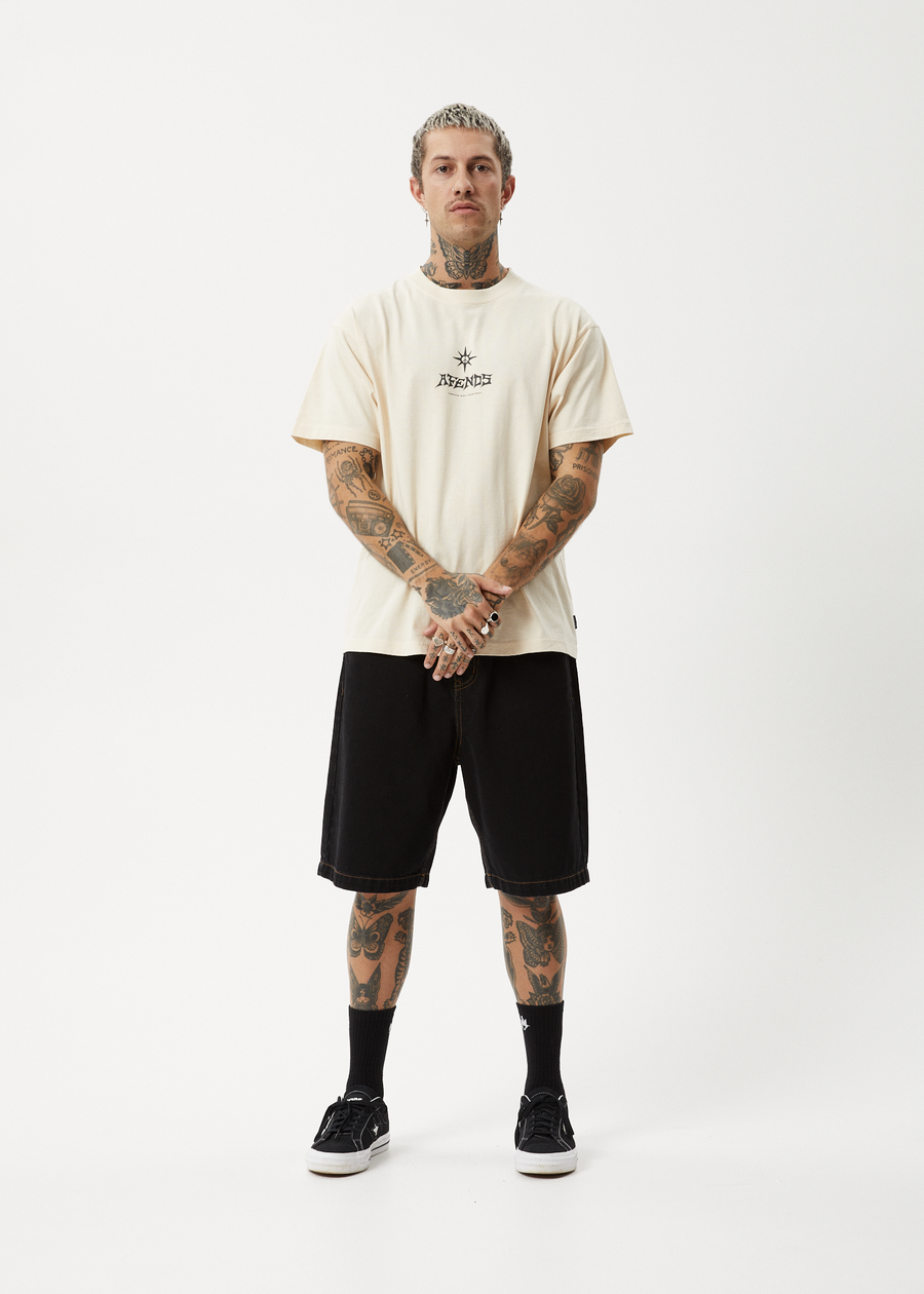 AFENDS Mens Peace Out - Boxy Tee - Sand