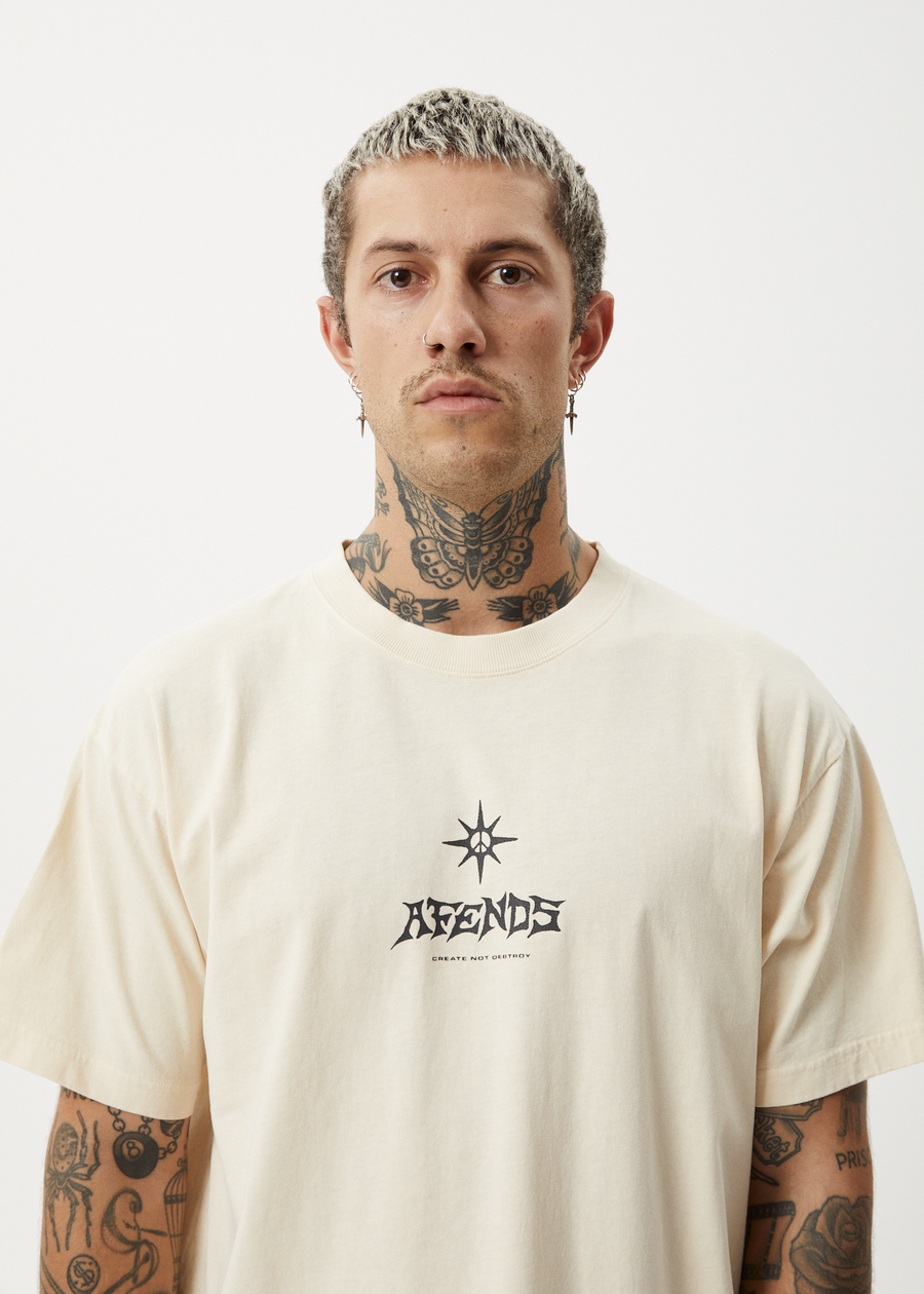 AFENDS Mens Peace Out - Boxy Tee - Sand