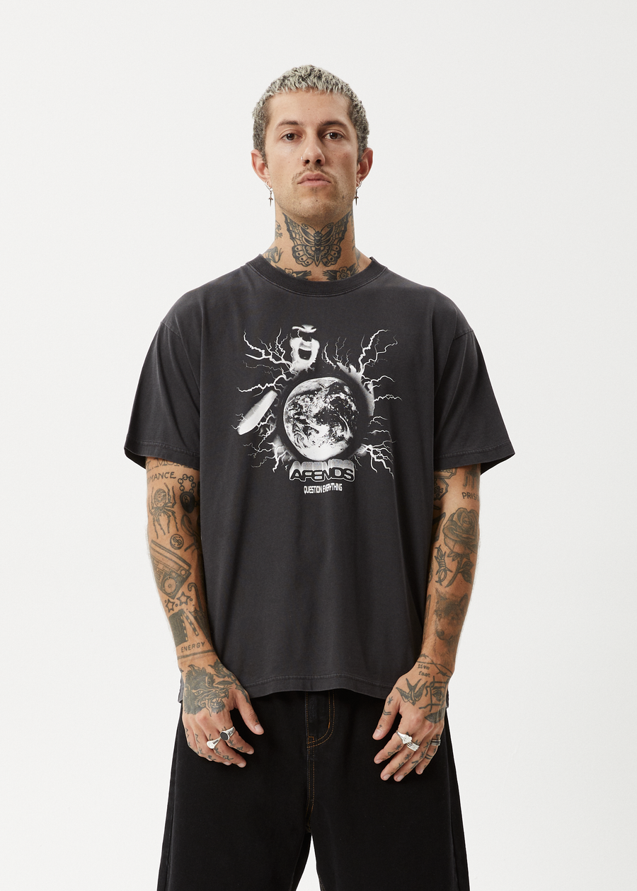AFENDS Mens Doom Gen - Boxy Tee - Stone Black
