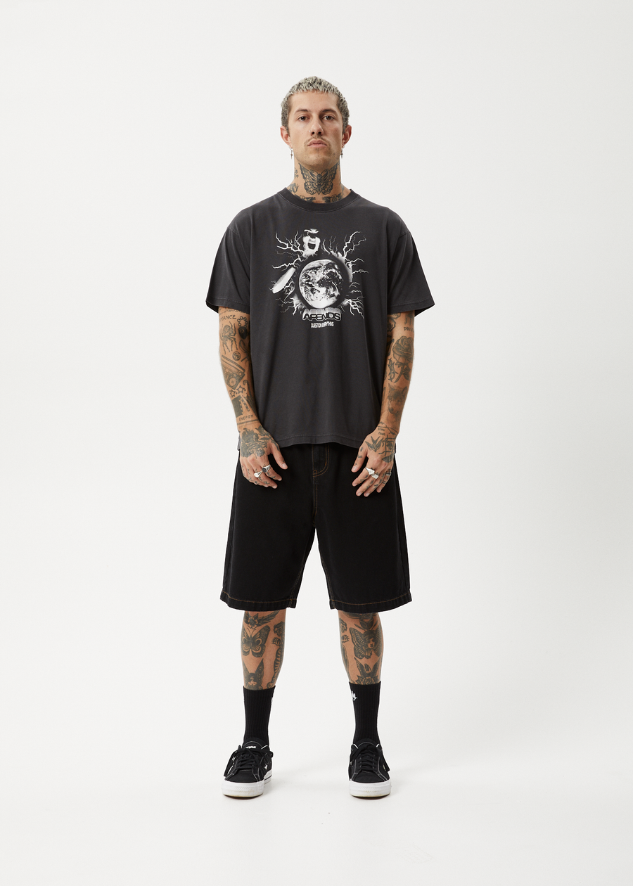 AFENDS Mens Doom Gen - Boxy Tee - Stone Black